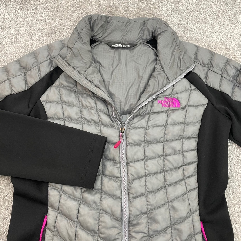 North Face Thermoball Jacket Womens Medium Hybrid Grey Black Full Zip Winter